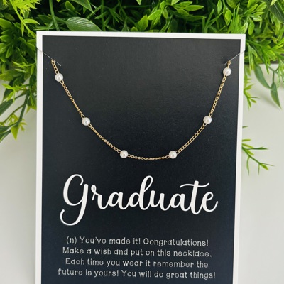 Graduation Adjustable Pearl Necklace & Inspiring Card