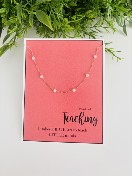 Teacher Appreciation Pearl Necklace & Stationery Card