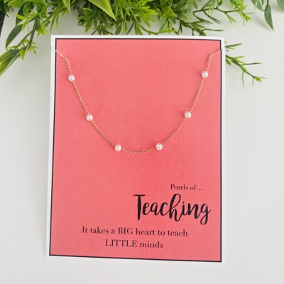 Teacher Appreciation Pearl Necklace & Stationery Card