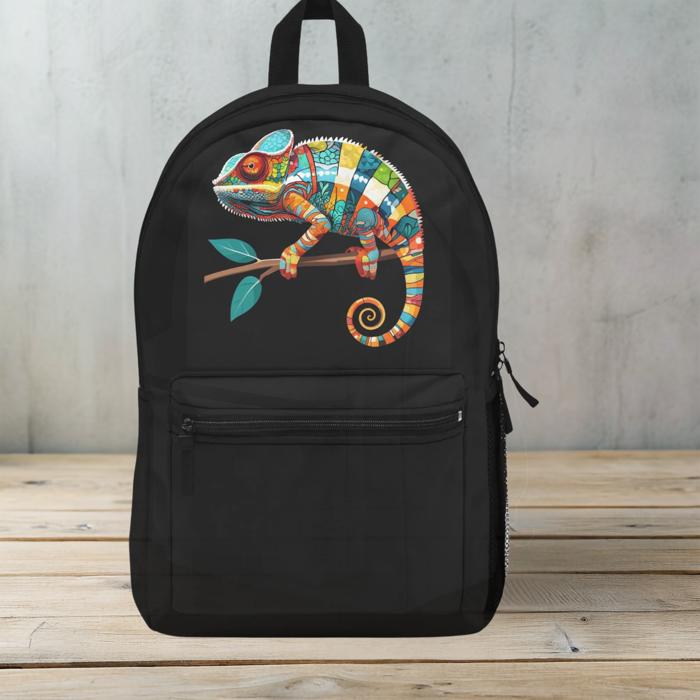 Bearded Dragon Colorful Backpack, Bold Black Lizard Print Bag for School Travel & Everyday