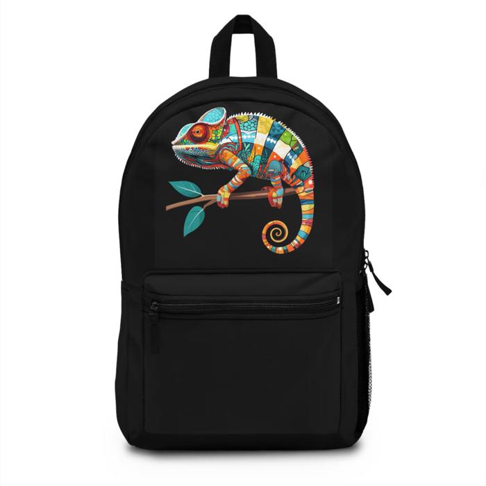Bearded Dragon Colorful Backpack, Bold Black Lizard Print Bag for School Travel & Everyday