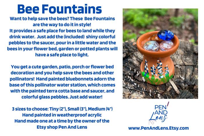 Bee Watering Stations 3 Sizes, Hand Painted Pollinators Water Fountains
