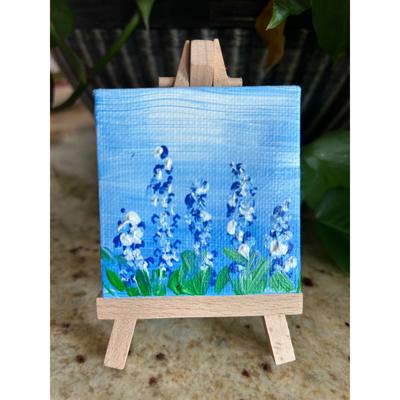 Bluebonnet Mini Canvas and Wooden Easel, Hand Painted Texas flower art