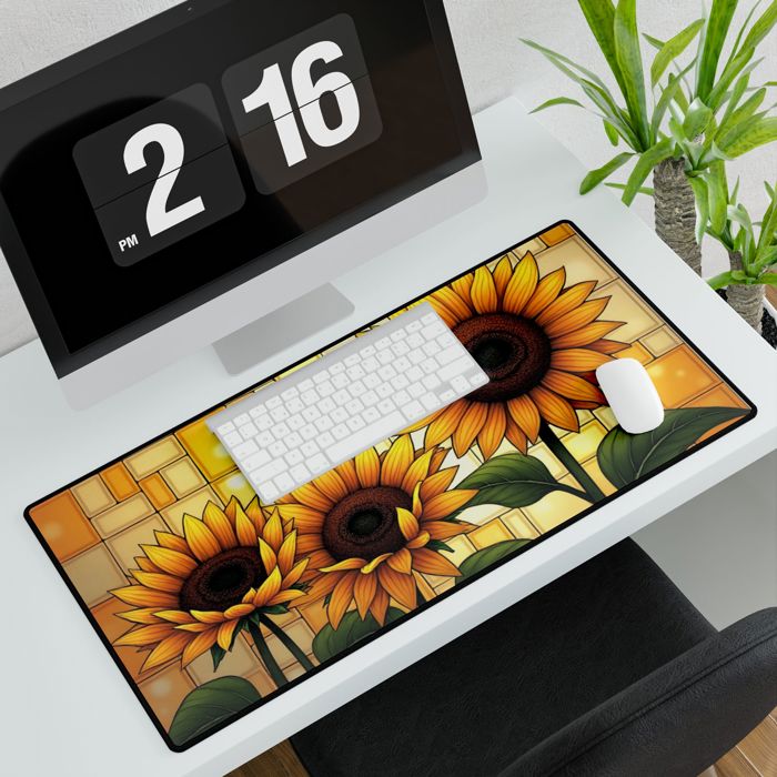 Sunflowers Stained Glass Style Large Desk Mat/Gaming Pad