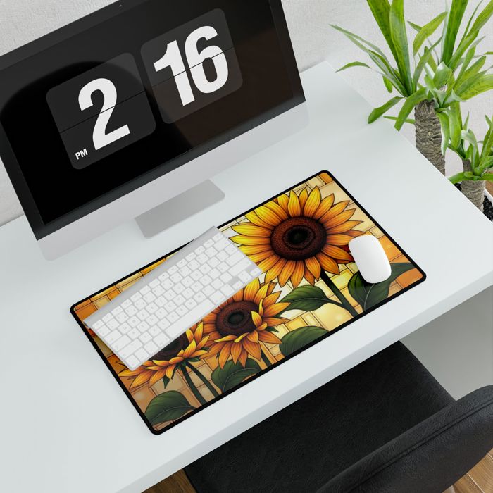 Sunflowers Stained Glass Style Large Desk Mat/Gaming Pad