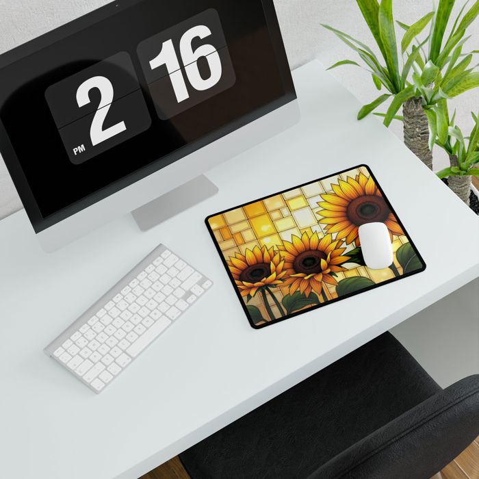 Sunflowers Stained Glass Style Large Desk Mat/Gaming Pad