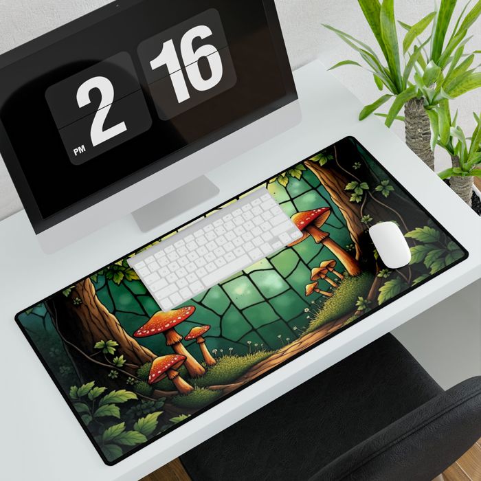 Mushrooms Stained Glass Style Desk Mat/Gaming Pad