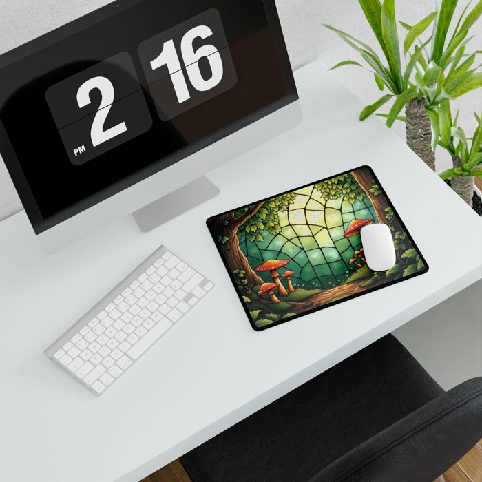 Mushrooms Stained Glass Style Desk Mat/Gaming Pad