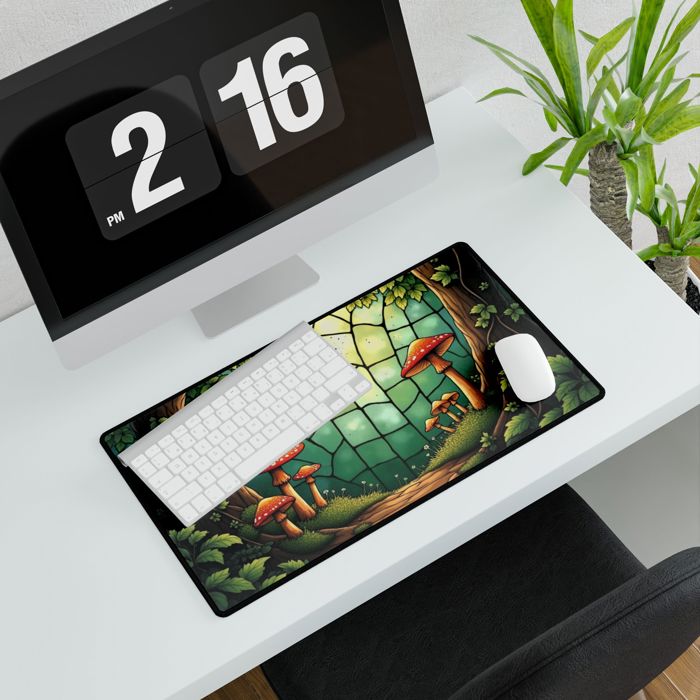 Mushrooms Stained Glass Style Desk Mat/Gaming Pad