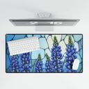  Bluebonnets Stained Glass Style Desk Mat, Large Gaming Pad