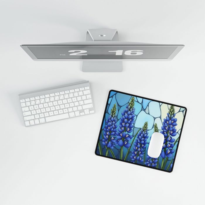 Bluebonnets Stained Glass Style Desk Mat, Large Gaming Pad