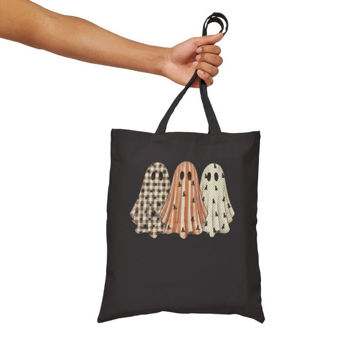 Patterned Ghosts Tote Bag, Spooky Cute Carry Bag, Gift for Games Player Teacher or Student