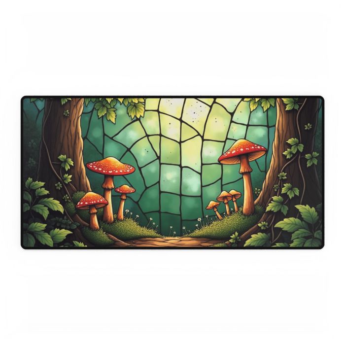 Mushrooms Stained Glass Style Desk Mat/Gaming Pad