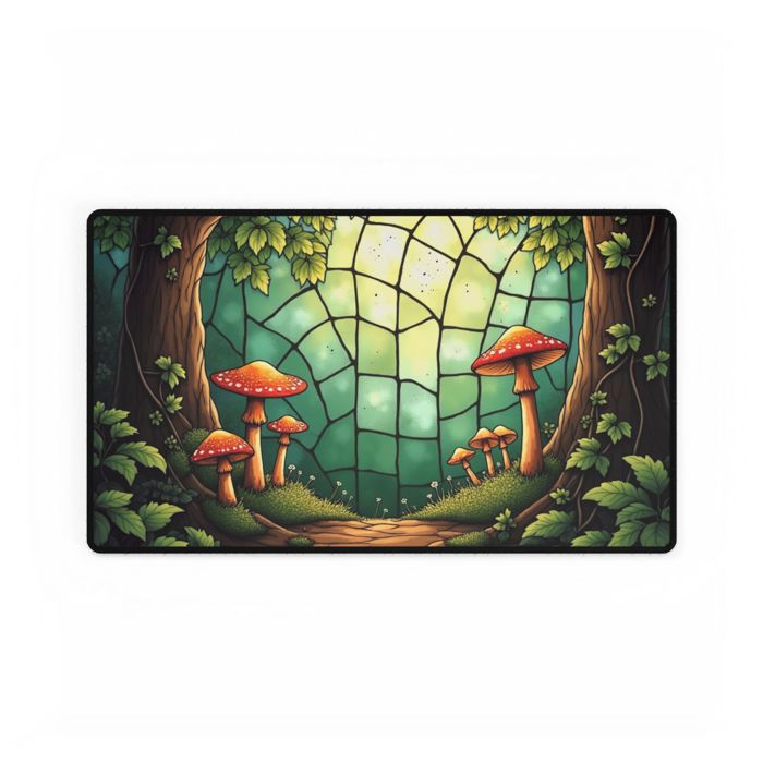 Mushrooms Stained Glass Style Desk Mat/Gaming Pad