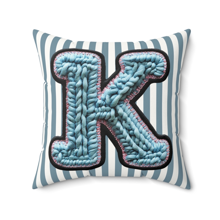 Custom Initial Letter Faux Knit Pillow, Cute Monogram Dorm Room Decor