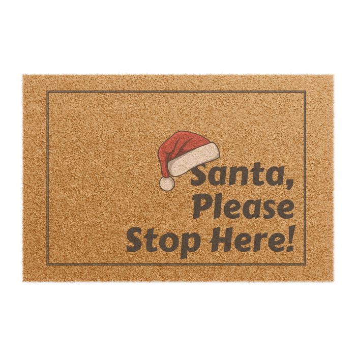 Santa Please Stop Here Doormat, Outdoor Welcome Mat Xmas Design