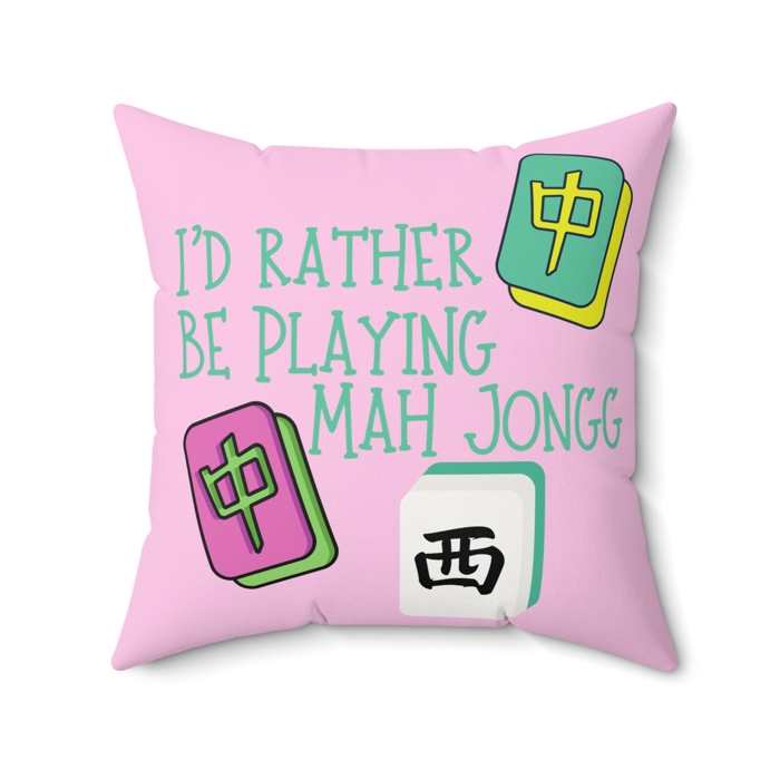 Rather Be Playing Mahjong Faux Suede Double Sided Throw Pillow, Mahj Tile Game Lovers Home Decor Gift