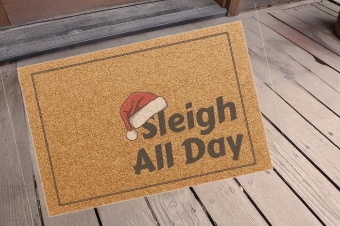 Santa Hat Funny Doormat, Outdoor Welcome Mat Sleigh All Day Design