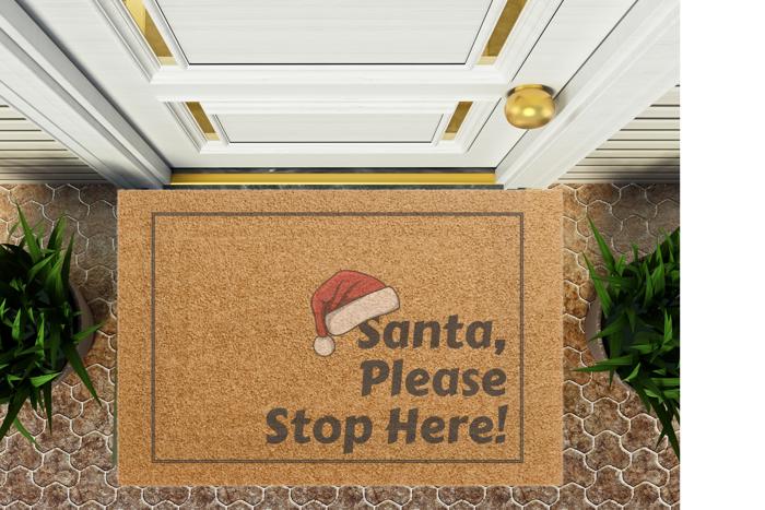Santa Please Stop Here Doormat, Outdoor Welcome Mat Xmas Design