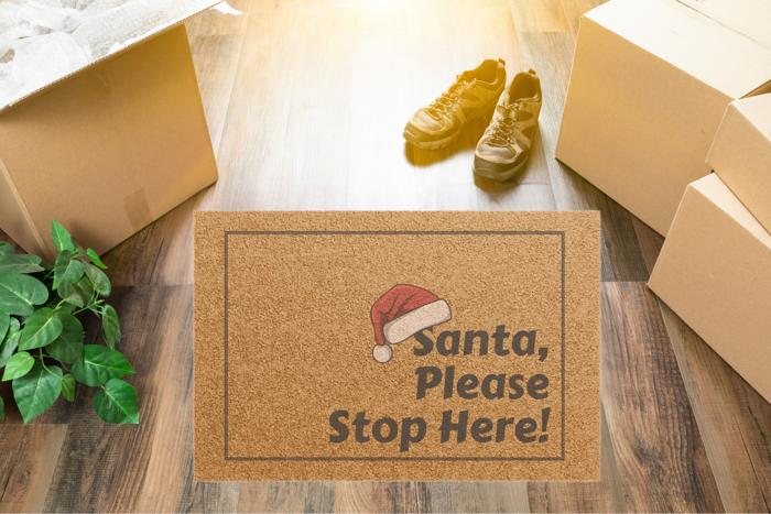 Santa Please Stop Here Doormat, Outdoor Welcome Mat Xmas Design
