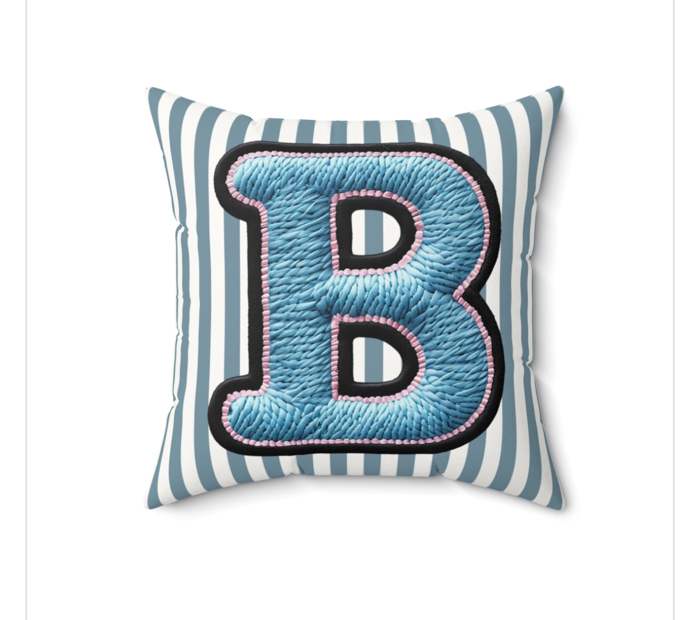 Custom Initial Letter Faux Knit Pillow, Cute Monogram Dorm Room Decor