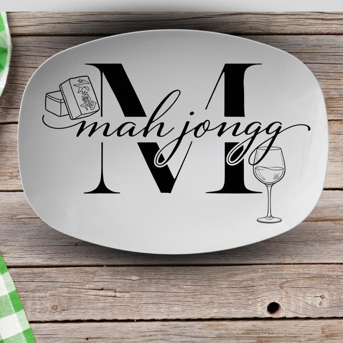 Mahjong Party Platter, Wine Cocktail or Coffee Design, Unbreakable Game Day Servingware, Mahjongg Player Gift