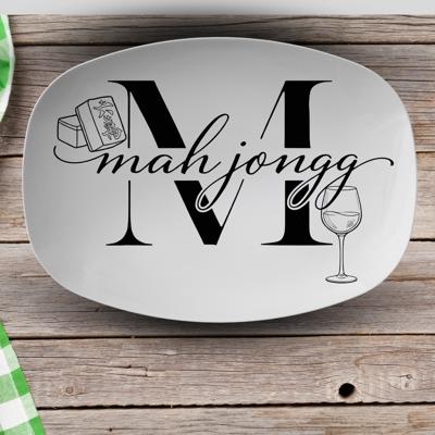 Mahjong Party Platter, Wine Cocktail or Coffee Design, Unbreakable Game Day Servingware, Mahjongg Player Gift