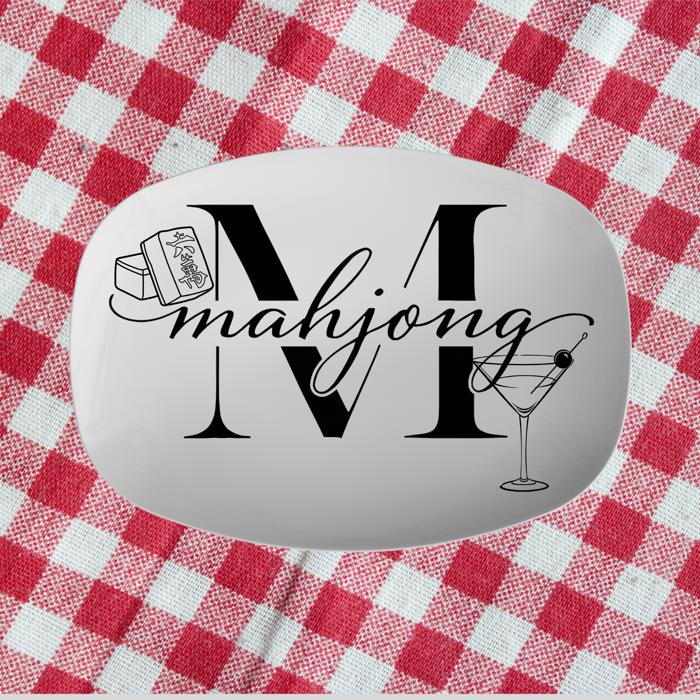 Mahjong Party Platter, Wine Cocktail or Coffee Design, Unbreakable Game Day Servingware, Mahjongg Player Gift