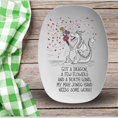 Dragon Flower Wind Funny Mahjong Serving Platter, Gift for Mahjongg Players
