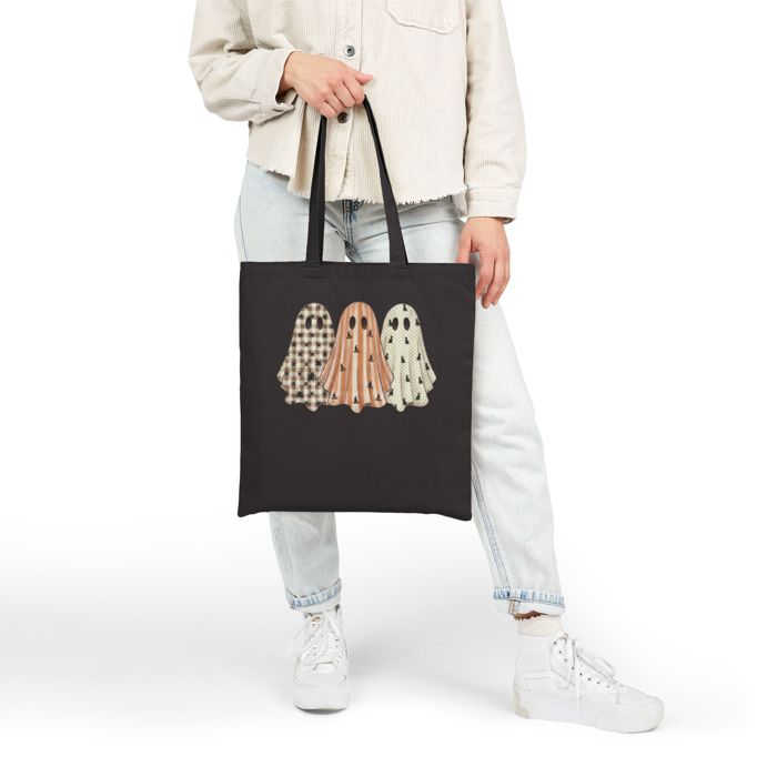 Patterned Ghosts Tote Bag, Spooky Cute Carry Bag, Gift for Games Player Teacher or Student