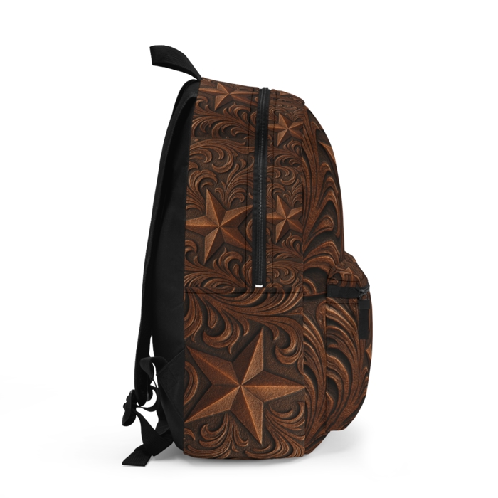 Tooled Leather Look Backpack, Western Star School Bag