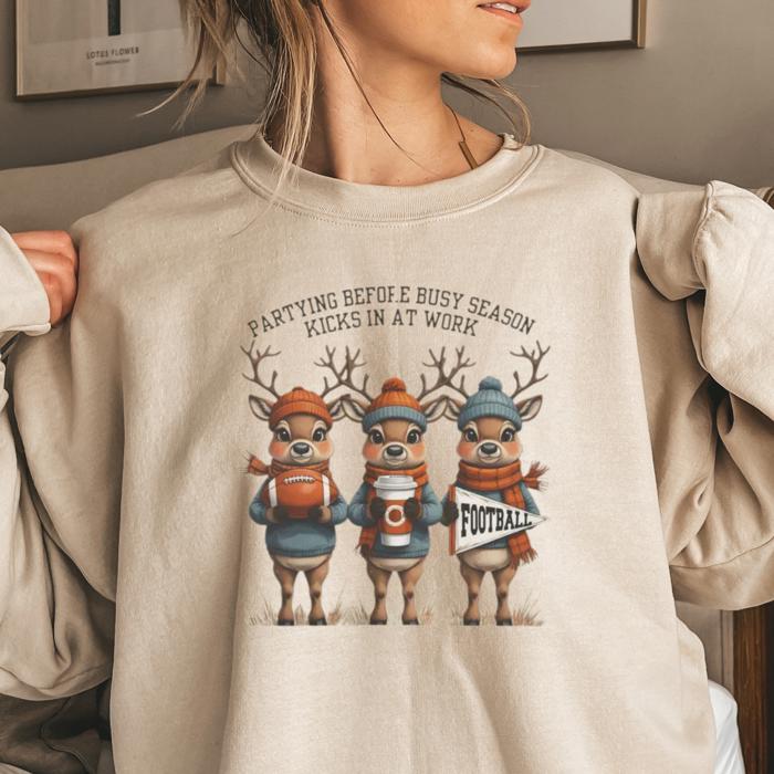 Funny Reindeer Thanksgiving Sweatshirt, Pigskin Latte Crewneck, Football Season Pullover