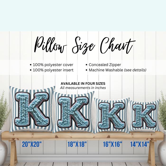 Custom Initial Letter Faux Knit Pillow, Cute Monogram Dorm Room Decor