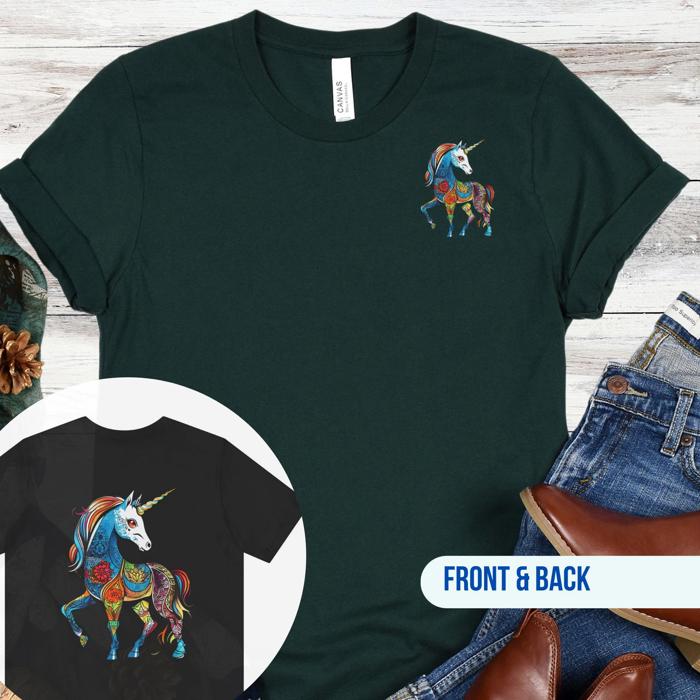 Unicorn Mosaic Short Sleeved Tee, Colorful Abstract Horse Art 