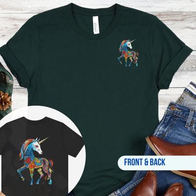 Unicorn Mosaic Short Sleeved Tee, Colorful Abstract Horse Art 