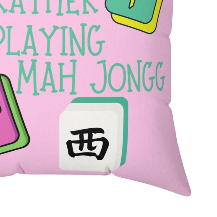 Rather Be Playing Mahjong Faux Suede Double Sided Throw Pillow, Mahj Tile Game Lovers Home Decor Gift