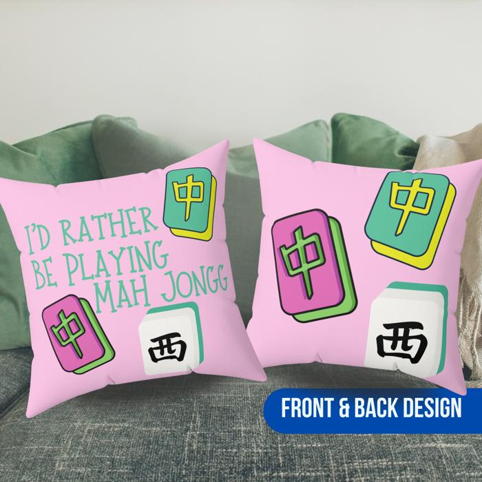 Rather Be Playing Mahjong Faux Suede Double Sided Throw Pillow, Mahj Tile Game Lovers Home Decor Gift