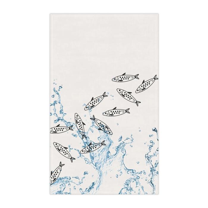 Fishes Tea Towel with Water Splash Design