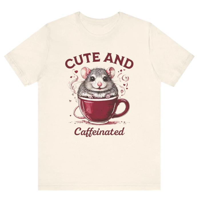 Cute & Caffeinated Mouse Tshirt for Coffee Lovers