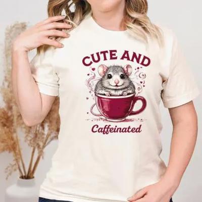Cute & Caffeinated Mouse Tshirt for Coffee Lovers