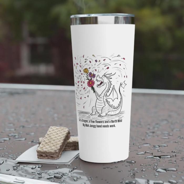 Mah Jongg Travel Mug Dragon Flowers Wind with Custom Name 