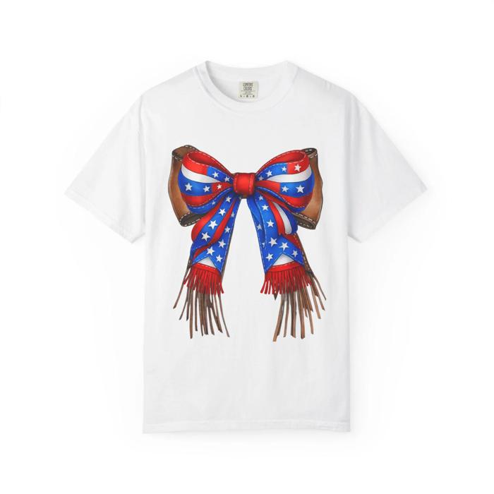 Western Leather-Look Patriotic Bow Comfort Colors Tee