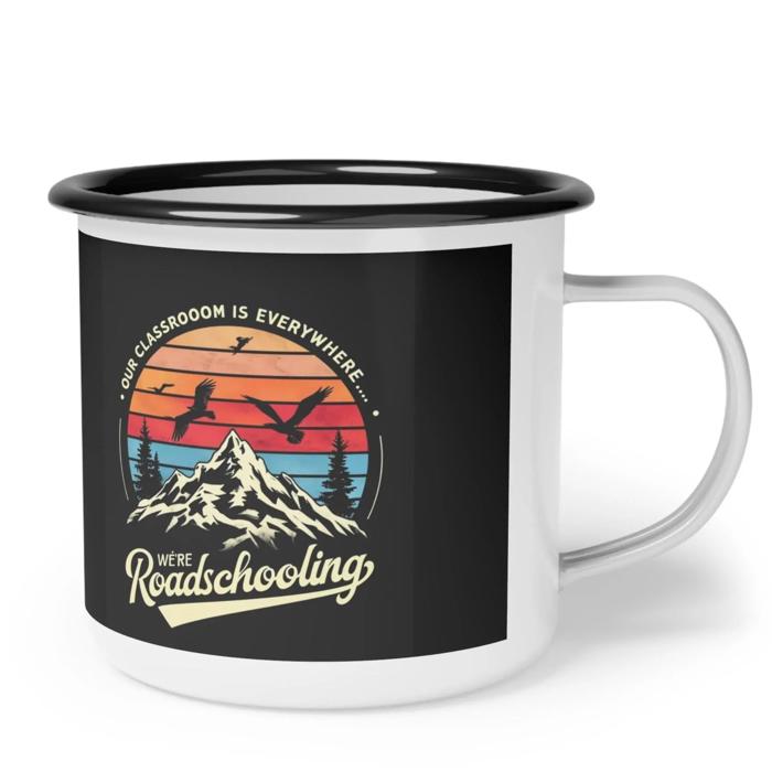 Roadschooling Enameled Camp Mug, Homeschool Travel Mug