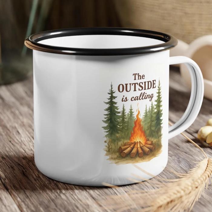 Campfire Forestcore Enamel Mug, Outdoor Lovers Unbreakable Coffee Cup