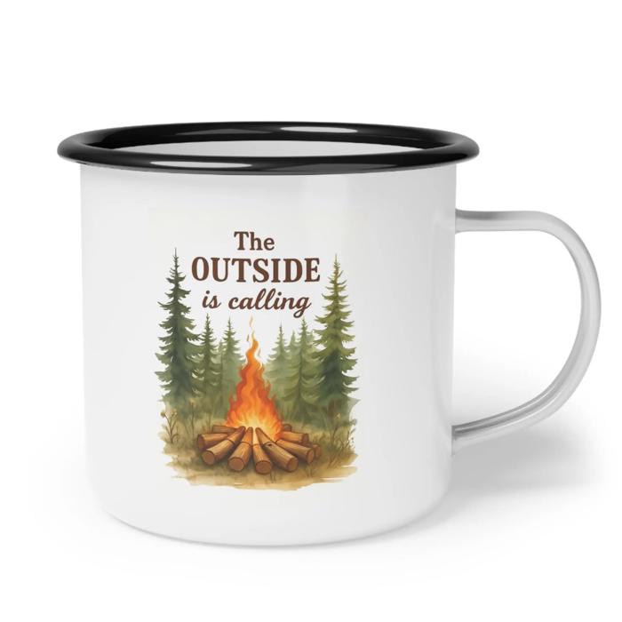 Campfire Forestcore Enamel Mug, Outdoor Lovers Unbreakable Coffee Cup