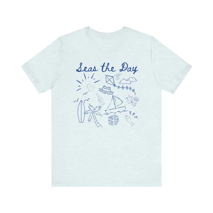 Seas the Day Short Sleeved Tshirt, Boat Fish Surf Sunshine Tee