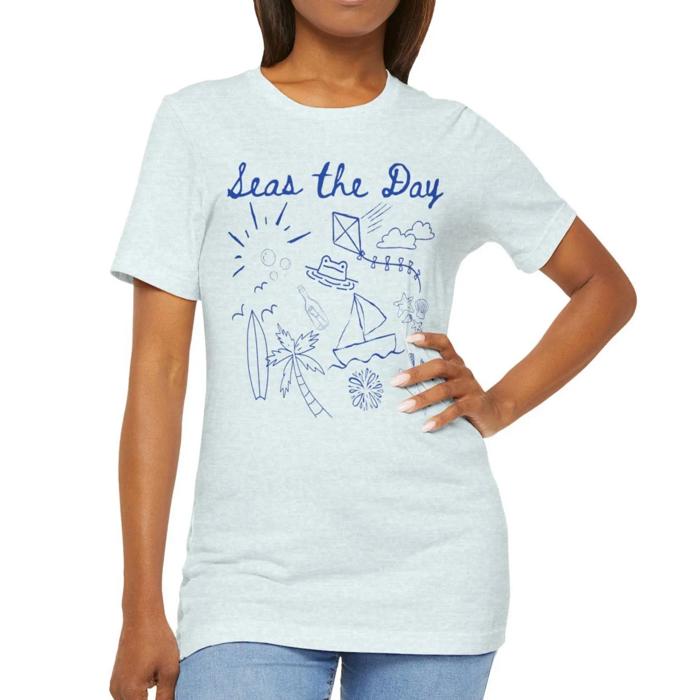 Seas the Day Short Sleeved Tshirt, Boat Fish Surf Sunshine Tee