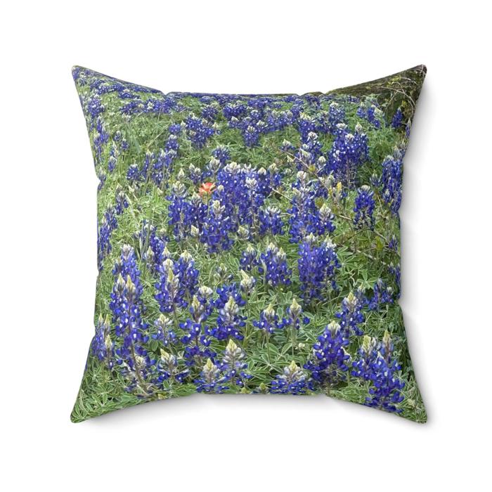 Texas Bluebonnets Throw Pillow Faux Suede