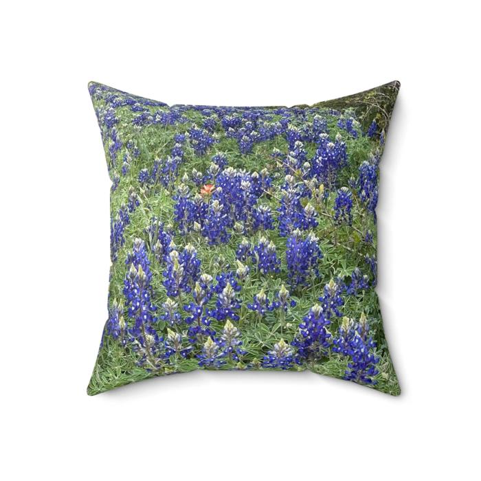 Texas Bluebonnets Throw Pillow Faux Suede