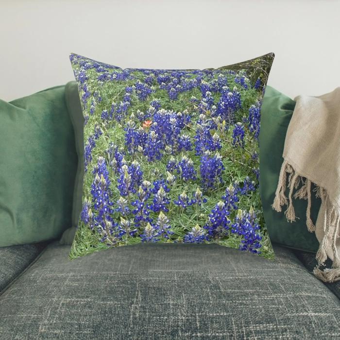 Texas Bluebonnets Throw Pillow Faux Suede
